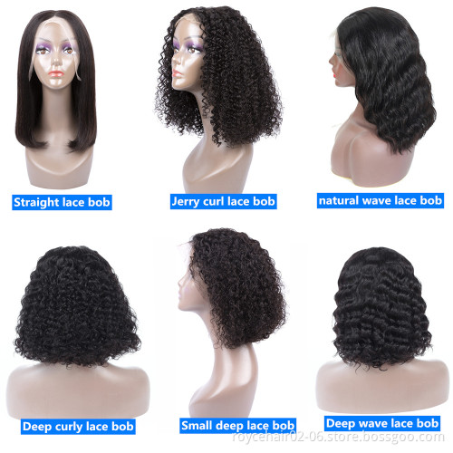 Cheap 10 Inch 100% Brazilian Human Hair 180% Density Short Curly Hair Bob Wig Transparent Full Lace Wig With Baby Hair